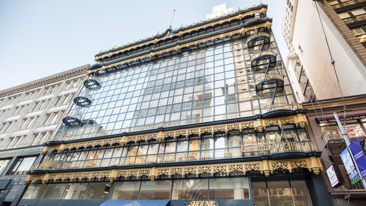 The iconic Hallidie Building glass facade in downtown San Francisco